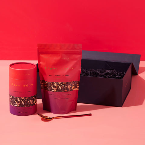 Tiger Purrr chai – mouth tingly delicious, chef crafted, activated chai. The Love gift set.